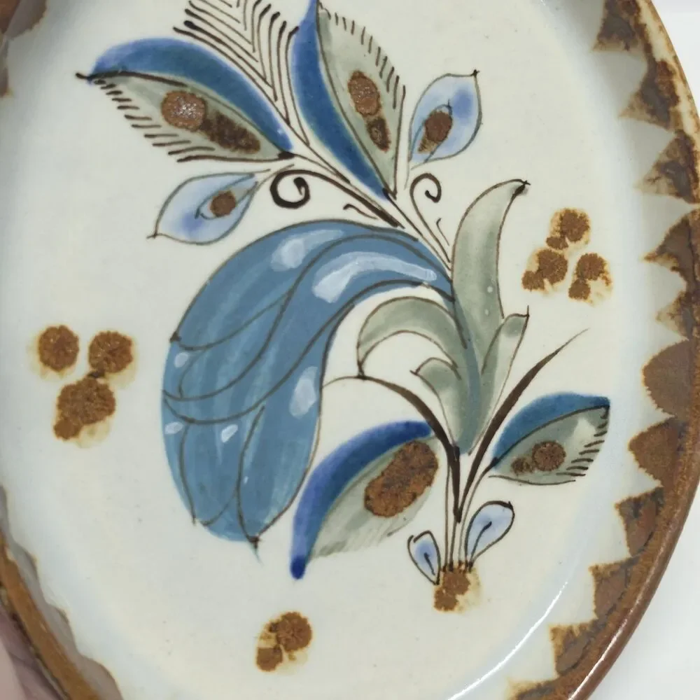 Vintage Ken Edwards Mexican Pottery Oval Serving Dish Tray Floral 7.5 Inches